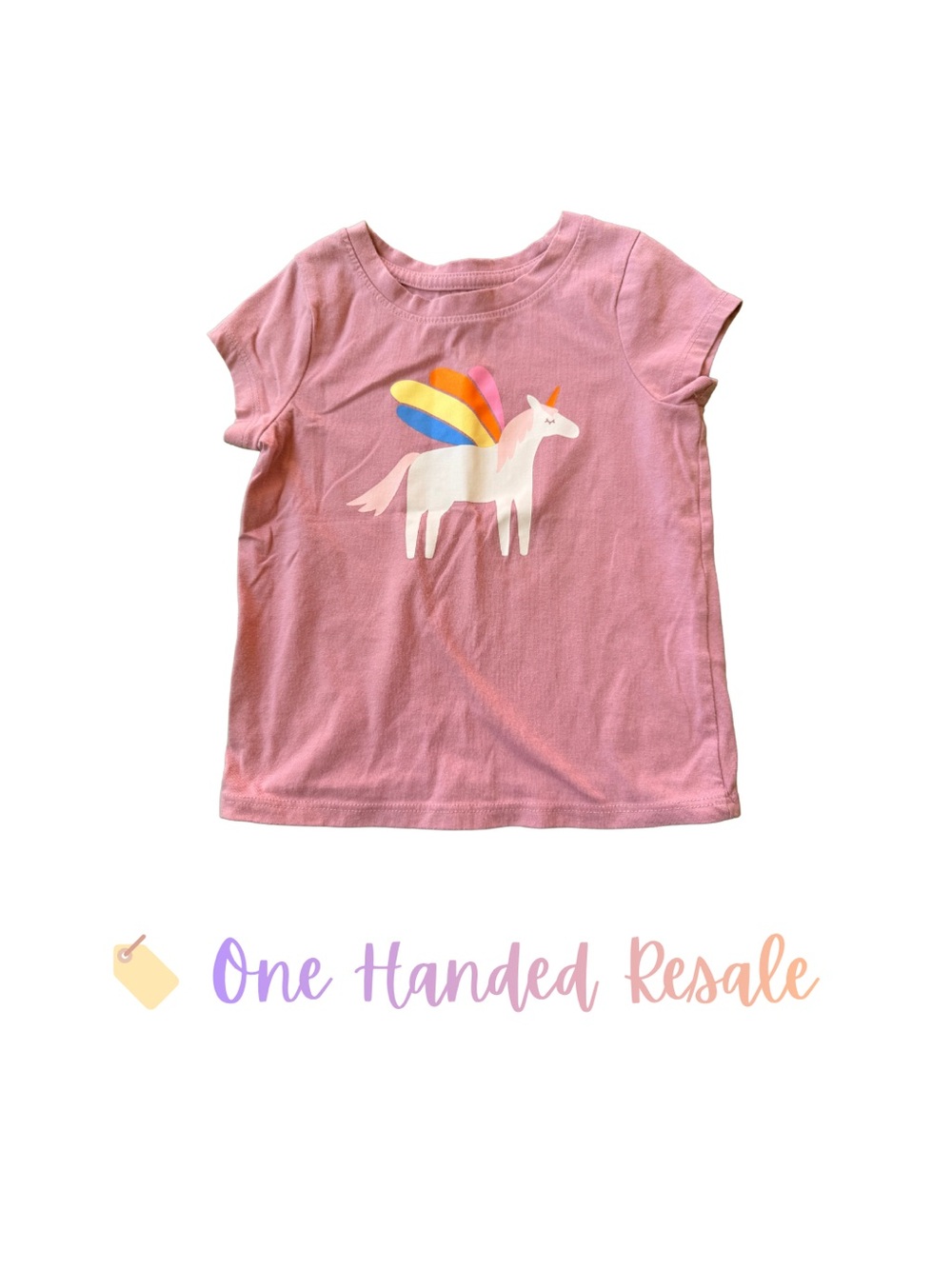 🦄 Cat & Jack Kids Pink Unicorn Girls Graphic Tee w/ Rainbow Wings 2T
